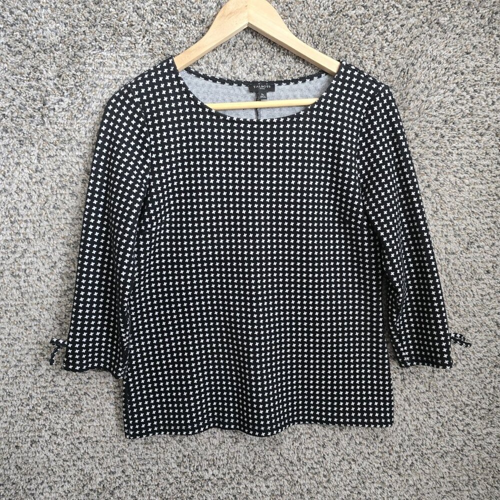 Talbots Top Womens SP‎ Petite Small Black Knit Scoop Neck Blouse Casual Ladies